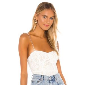 Superdown Stasia Lace Bodysuit in White & Nude